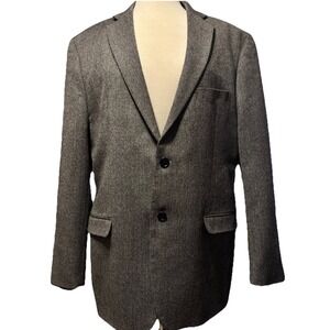 VTG Lambswool 44 Reg Men's Blazer‎ Adolfo Herringbone Grays Single Vent 2 button